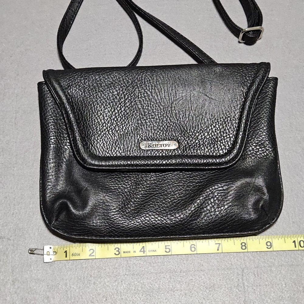 Koltov Black Pebbled Flip Top Shoulder Strap Built-In Wallet‎ Crossbody Purse - Picture 8 of 10